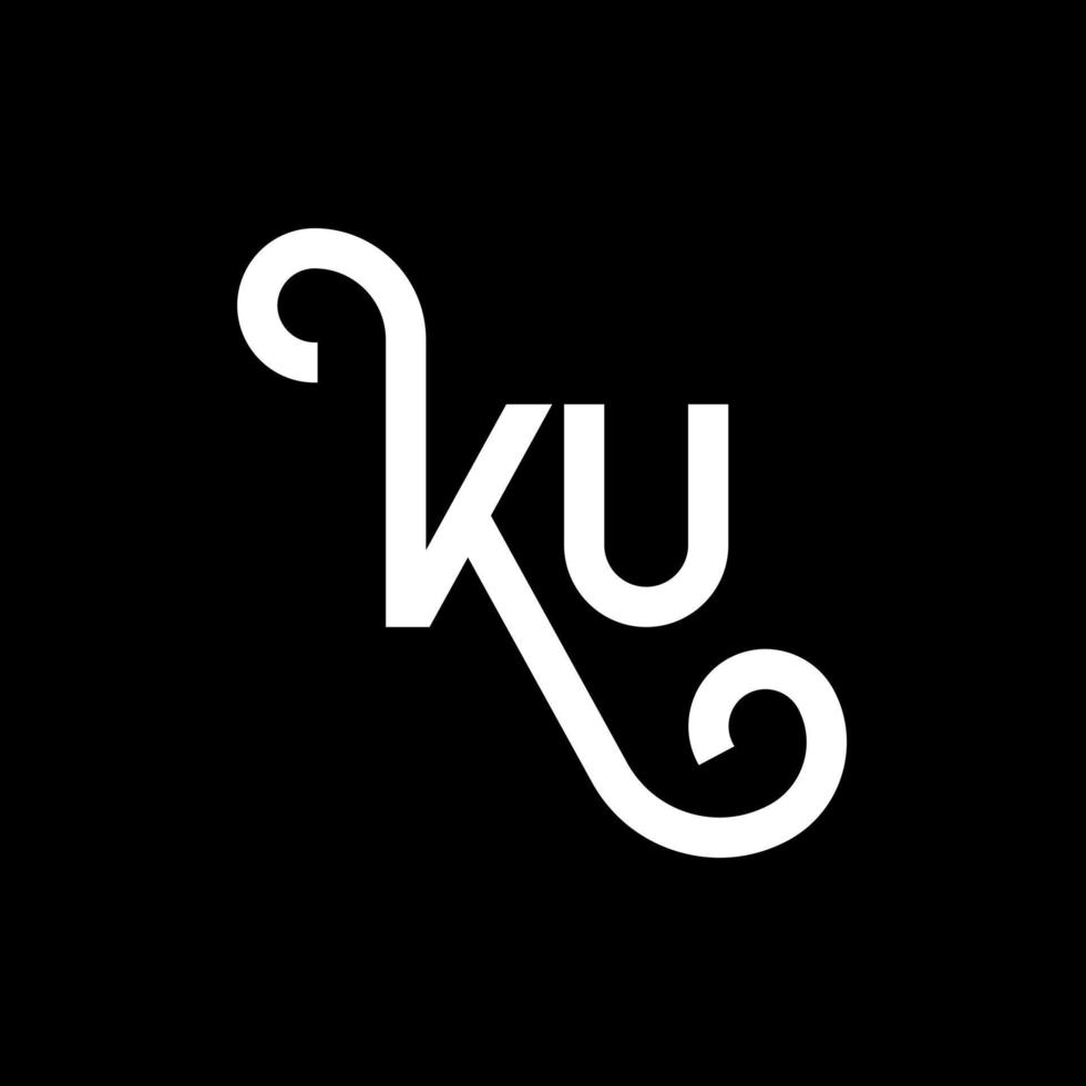 diseño de logotipo de letra ku sobre fondo negro. concepto creativo del logotipo de la letra de las iniciales ku. diseño de letras ku. ku diseño de letras blancas sobre fondo negro. logotipo de ku, ku vector