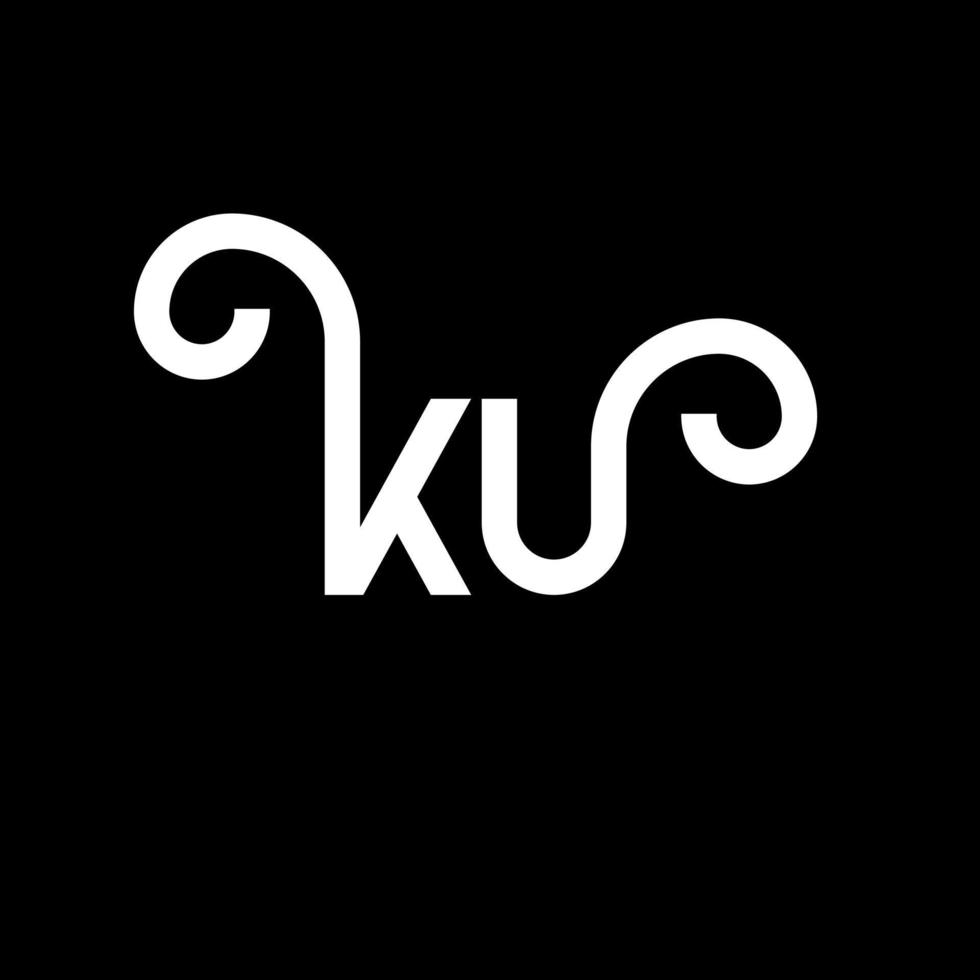 diseño de logotipo de letra ku sobre fondo negro. concepto creativo del logotipo de la letra de las iniciales ku. diseño de letras ku. ku diseño de letras blancas sobre fondo negro. logotipo de ku, ku vector