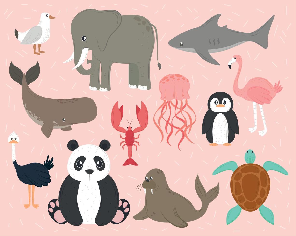 animals icons set vector