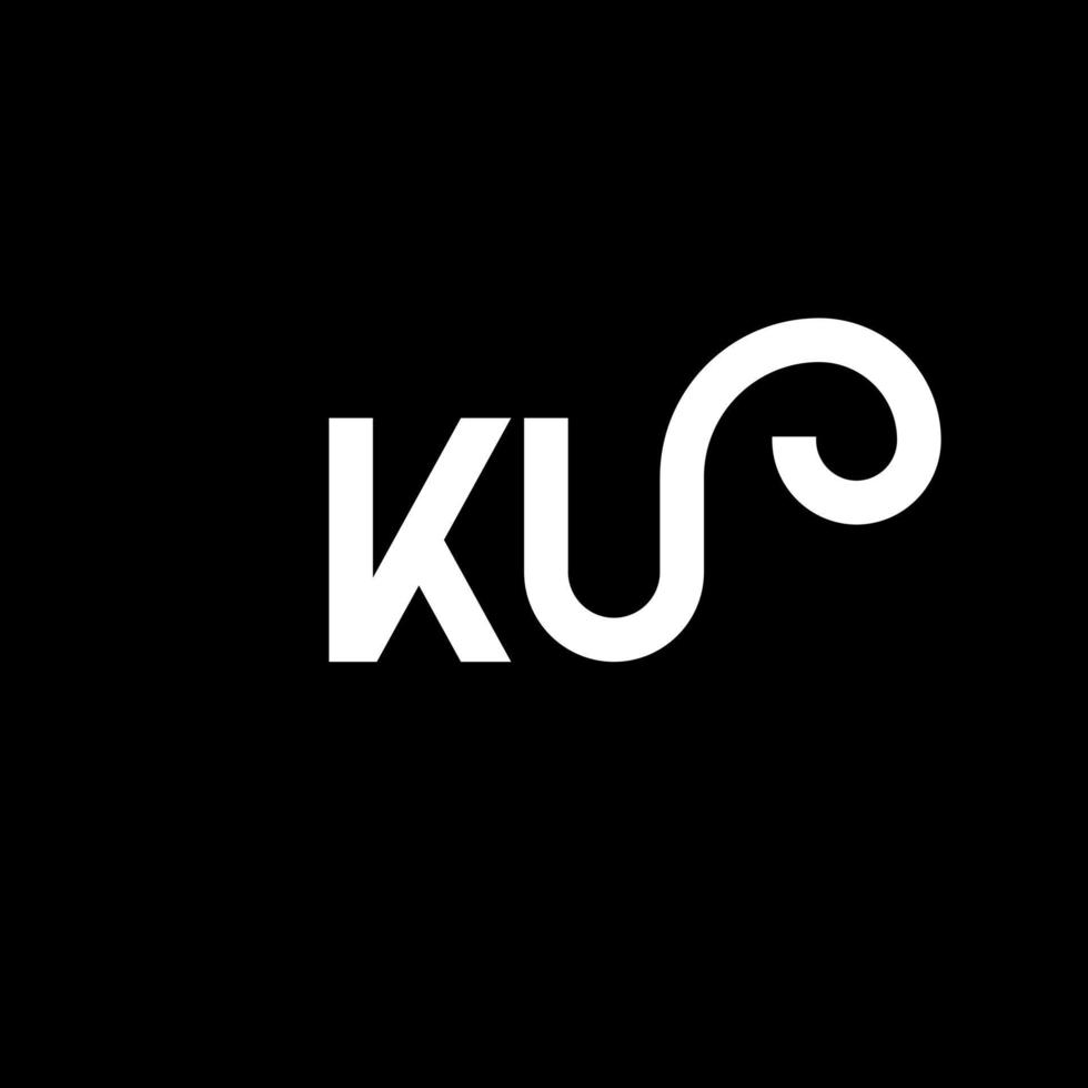 diseño de logotipo de letra ku sobre fondo negro. concepto creativo del logotipo de la letra de las iniciales ku. diseño de letras ku. ku diseño de letras blancas sobre fondo negro. logotipo de ku, ku vector