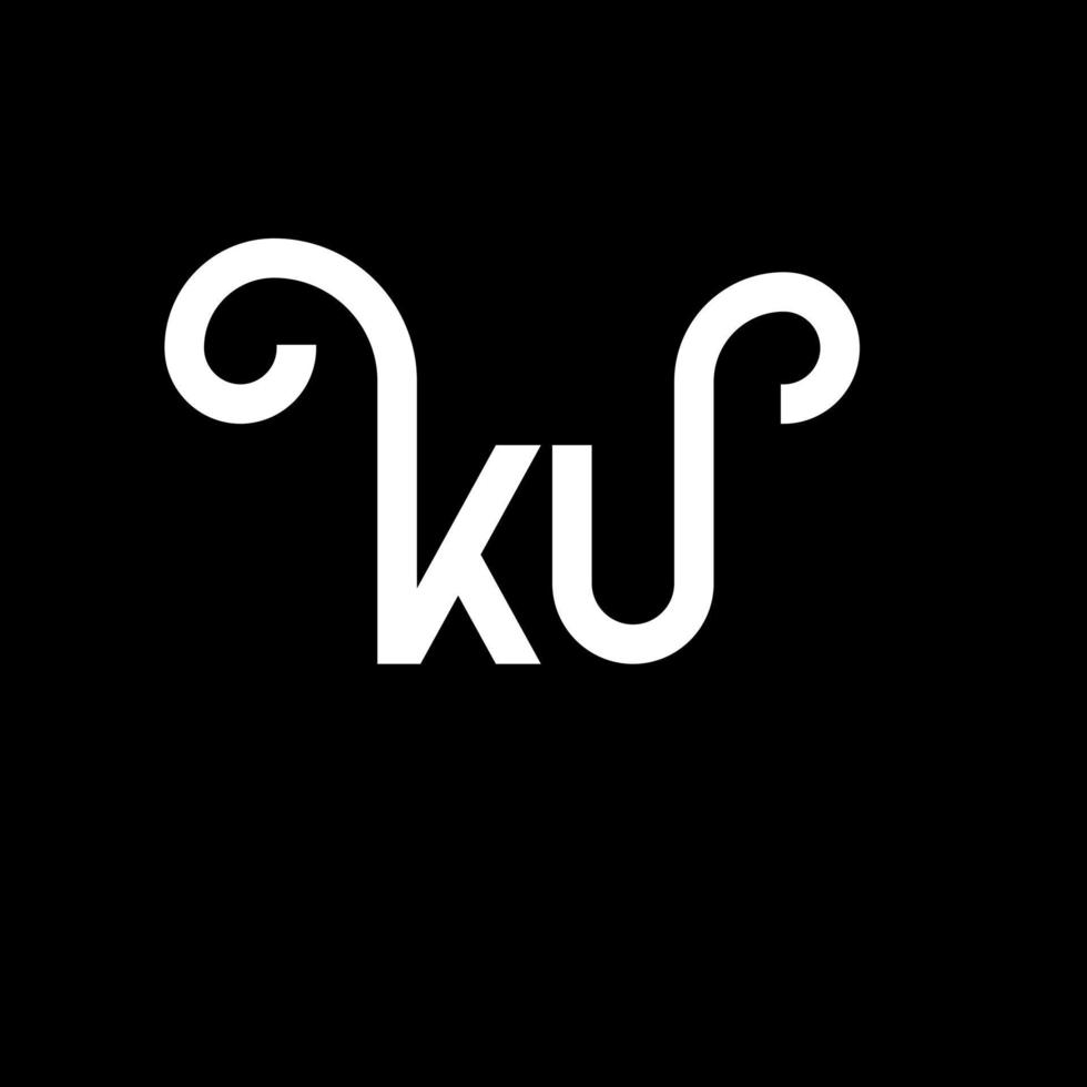 diseño de logotipo de letra ku sobre fondo negro. concepto creativo del logotipo de la letra de las iniciales ku. diseño de letras ku. ku diseño de letras blancas sobre fondo negro. logotipo de ku, ku vector