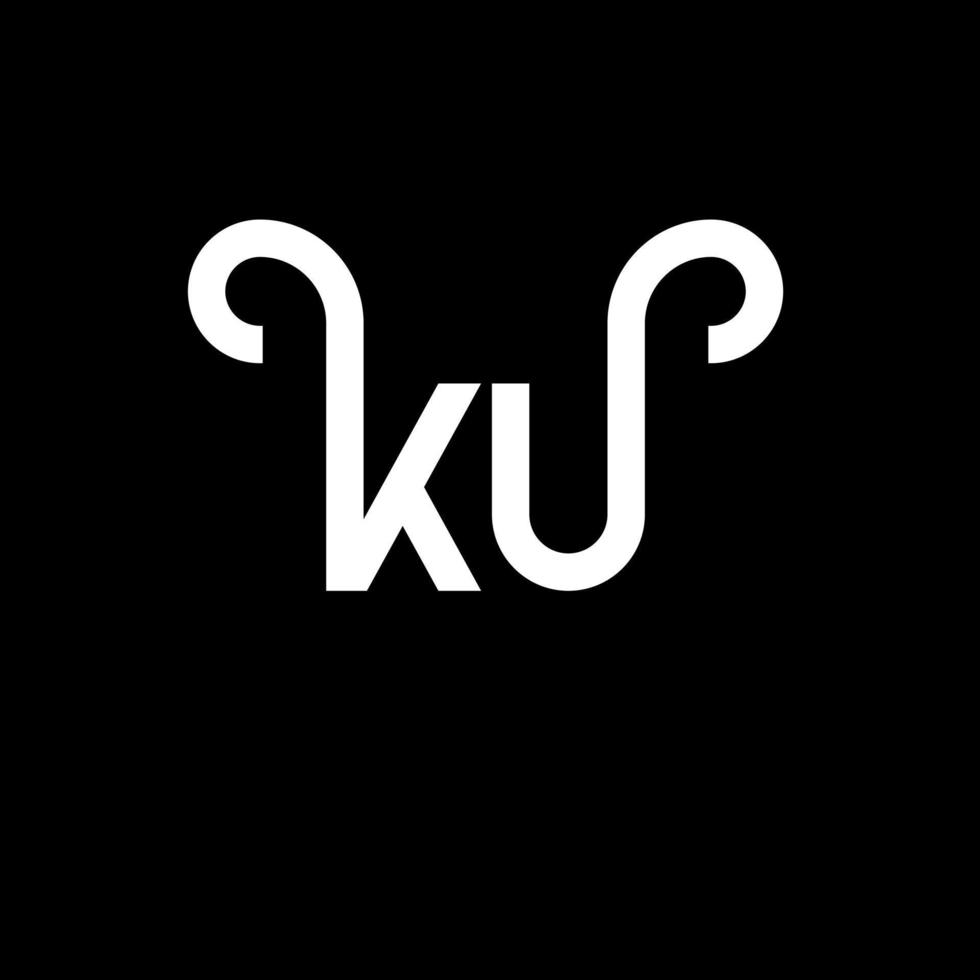 diseño de logotipo de letra ku sobre fondo negro. concepto creativo del logotipo de la letra de las iniciales ku. diseño de letras ku. ku diseño de letras blancas sobre fondo negro. logotipo de ku, ku vector