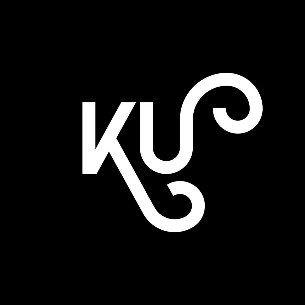 diseño de logotipo de letra ku sobre fondo negro. concepto creativo del logotipo de la letra de las iniciales ku. diseño de letras ku. ku diseño de letras blancas sobre fondo negro. logotipo de ku, ku vector