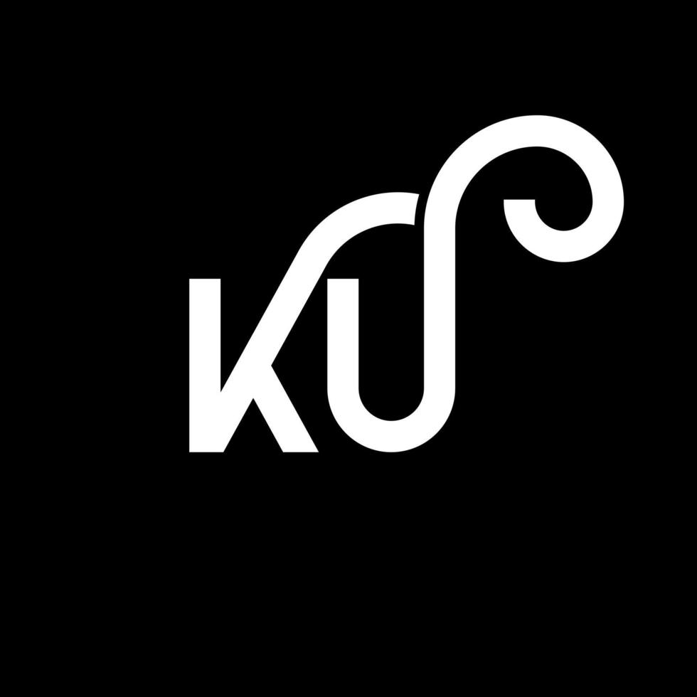 diseño de logotipo de letra ku sobre fondo negro. concepto creativo del logotipo de la letra de las iniciales ku. diseño de letras ku. ku diseño de letras blancas sobre fondo negro. logotipo de ku, ku vector