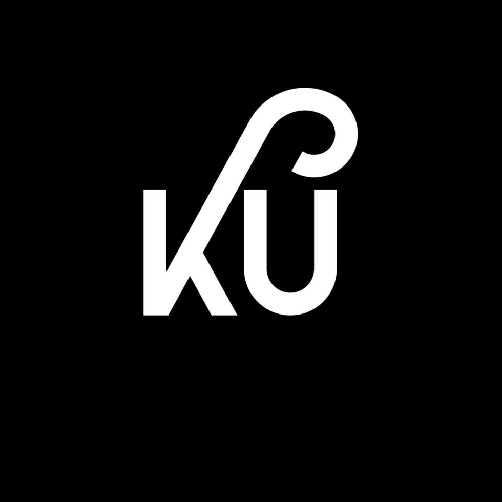 diseño de logotipo de letra ku sobre fondo negro. concepto creativo del logotipo de la letra de las iniciales ku. diseño de letras ku. ku diseño de letras blancas sobre fondo negro. logotipo de ku, ku vector