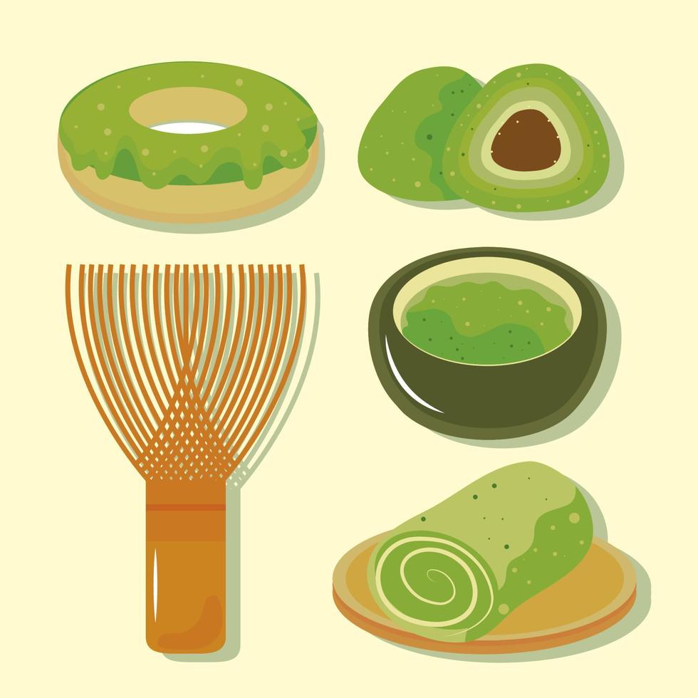 matcha tea icons vector