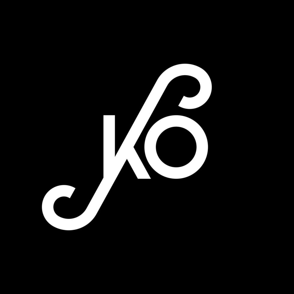 diseño de logotipo de letra ko sobre fondo negro. concepto de logotipo de letra inicial creativa ko. diseño de letras ko. ko diseño de letras blancas sobre fondo negro. logotipo de ko, ko vector