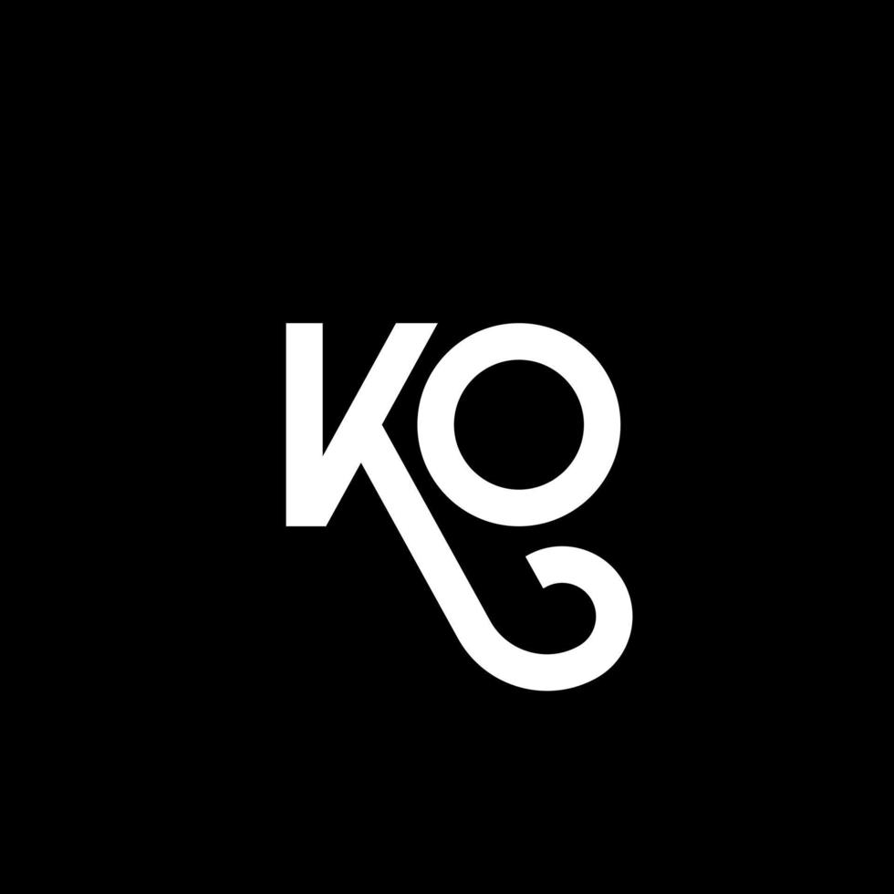 diseño de logotipo de letra ko sobre fondo negro. concepto de logotipo de letra inicial creativa ko. diseño de letras ko. ko diseño de letras blancas sobre fondo negro. logotipo de ko, ko vector