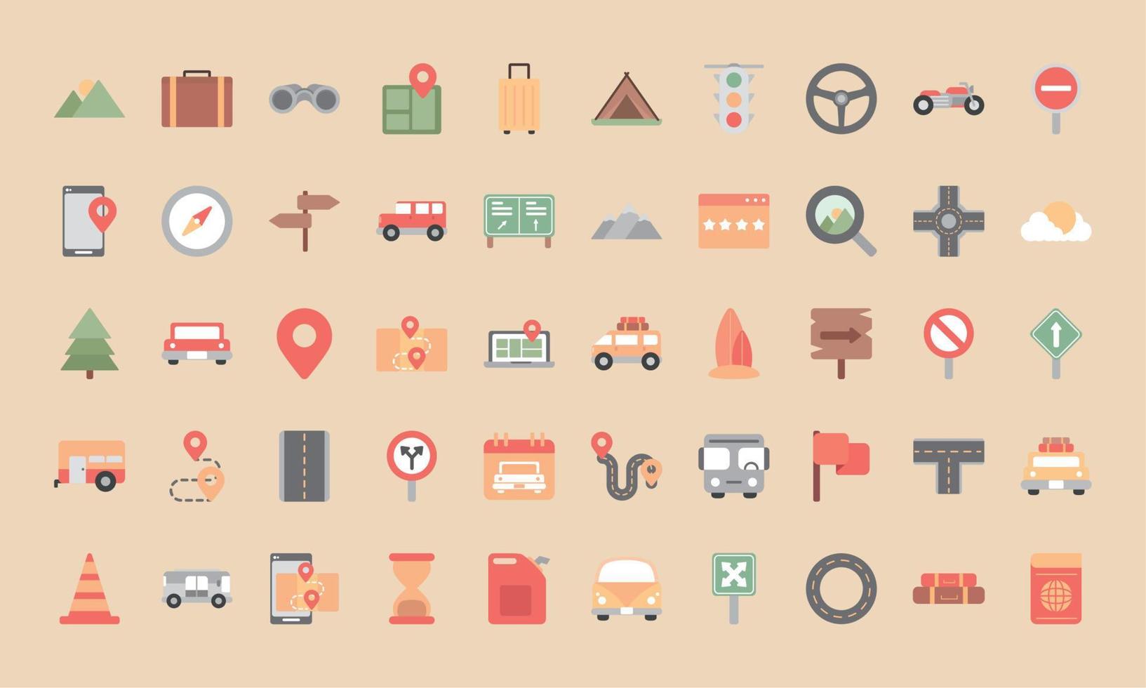 road trip icons vector