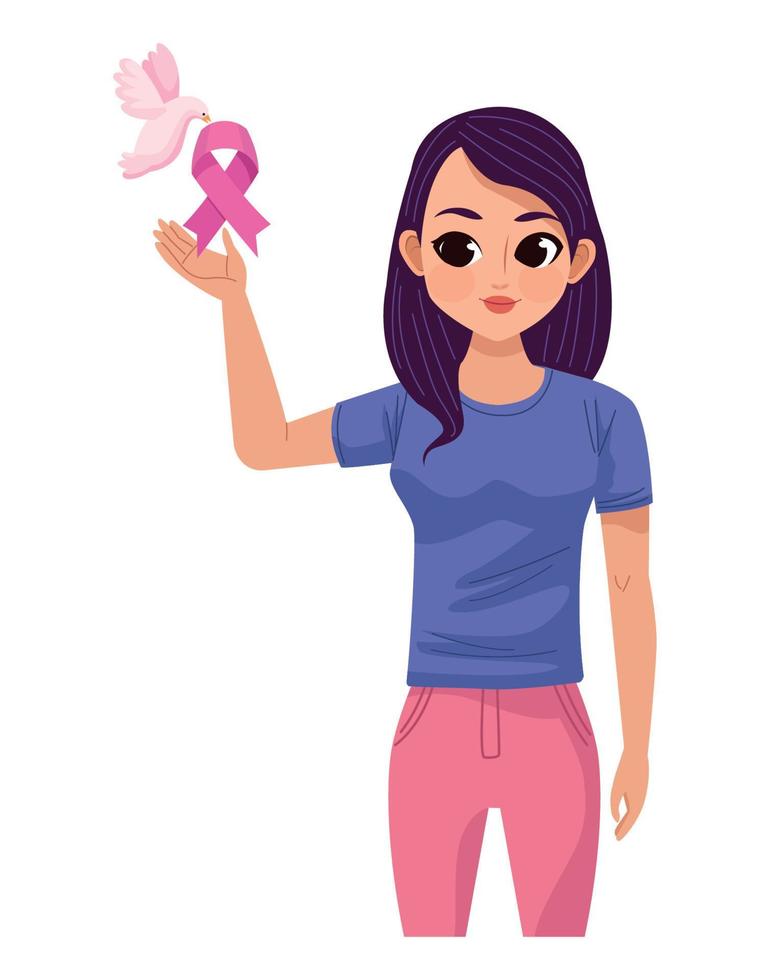 woman with dove and pink ribbon vector