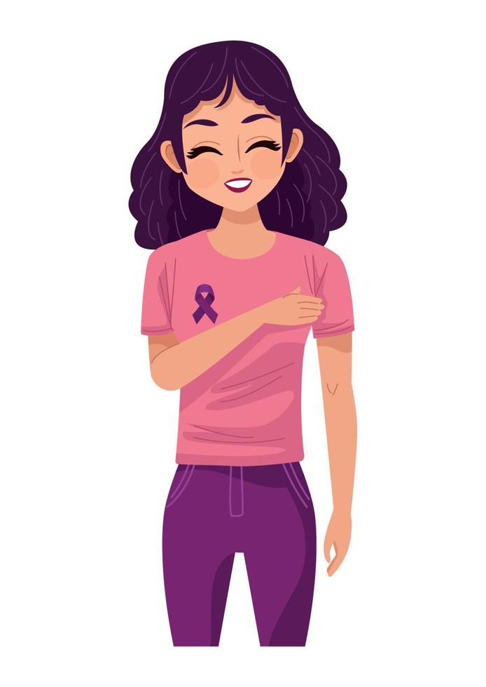 happy woman with pink ribbon vector