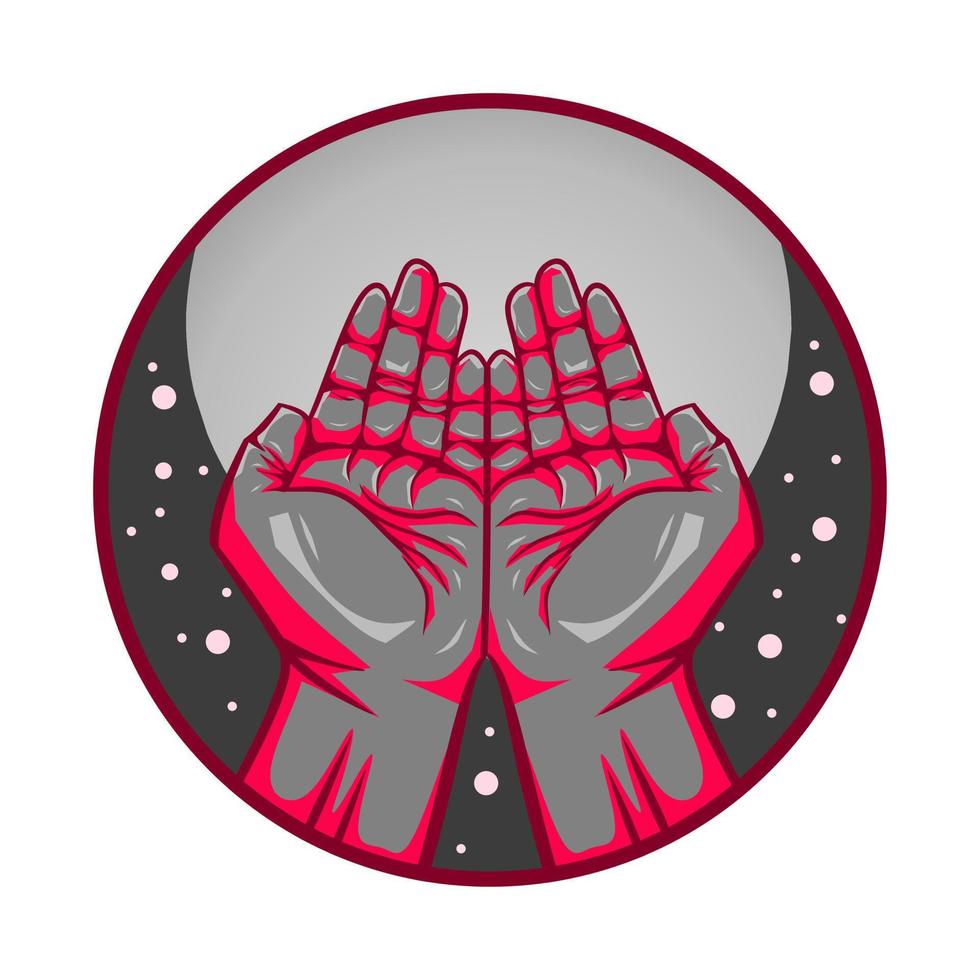 a symbol or illustration of a servant begging for forgiveness, praying to his god under the moon in the middle of a quiet night vector