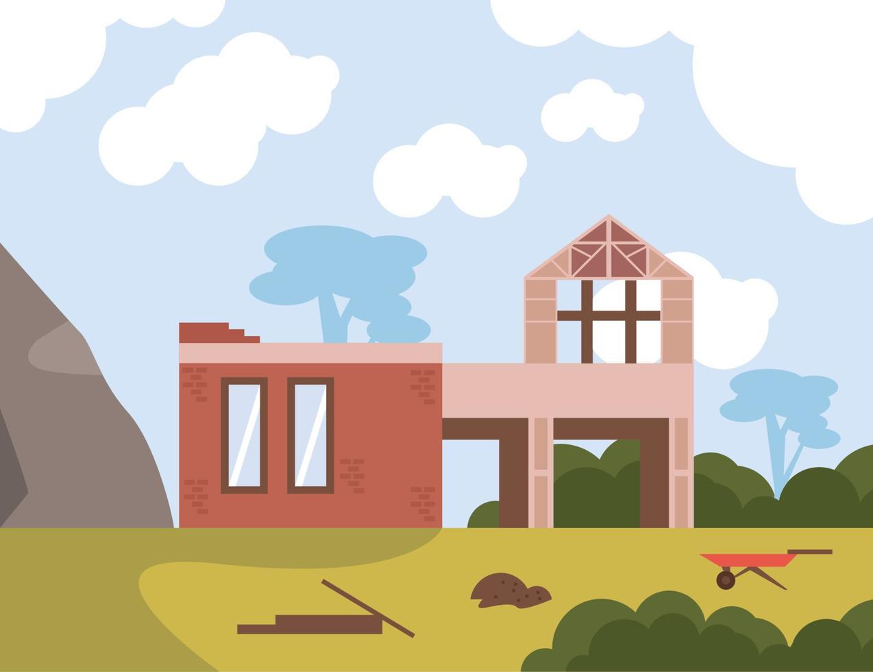 wheelbarrow with construction house vector