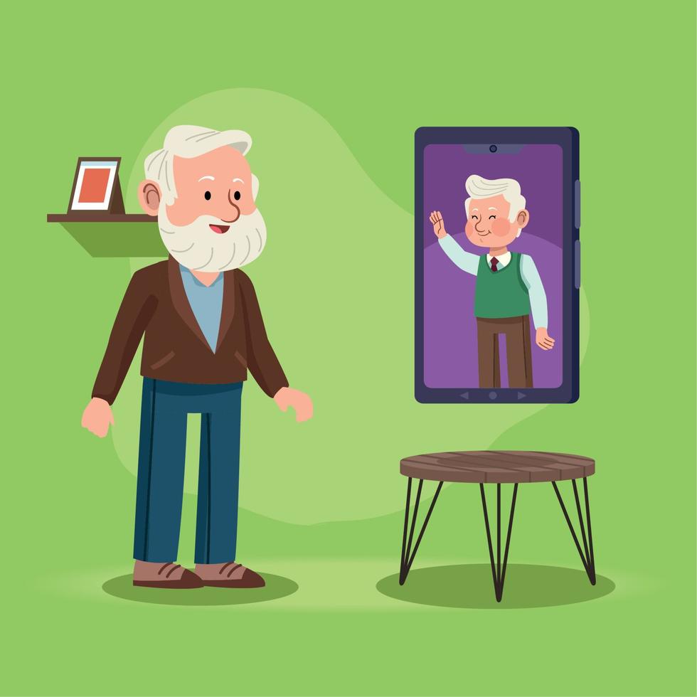 old grandfathers in smartphones vector