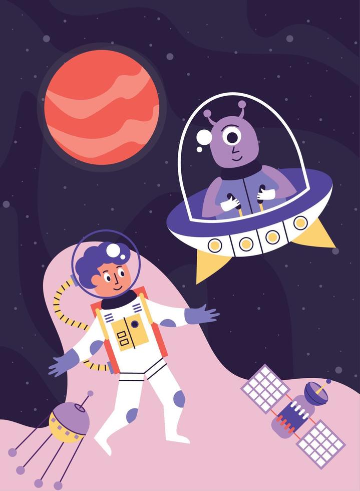 astronaut and alien vector