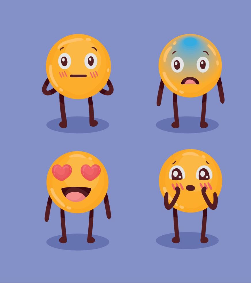 emojis personajes cuatro iconos vector