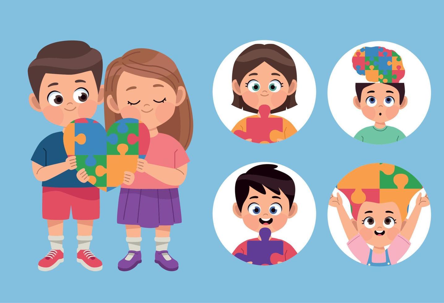 six children autism day vector