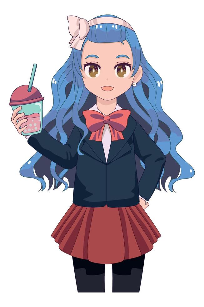 anime girl with beverage vector