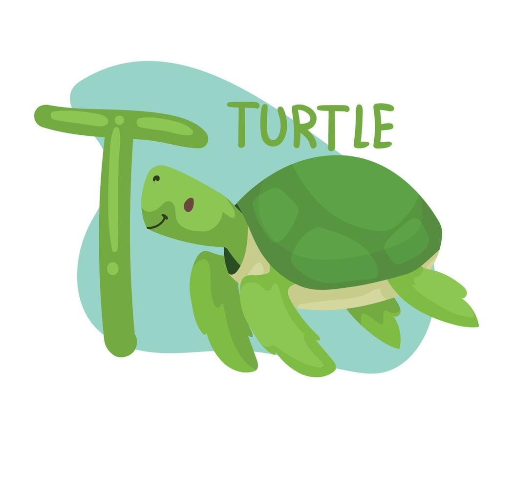 turtle and t letter vector