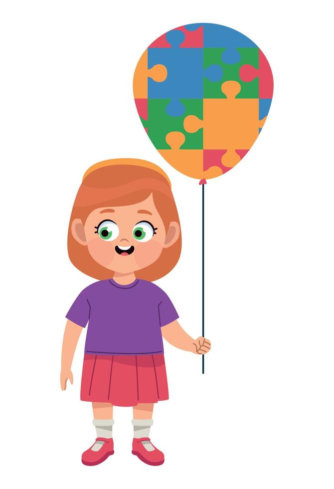 niña autista con globo rompecabezas vector