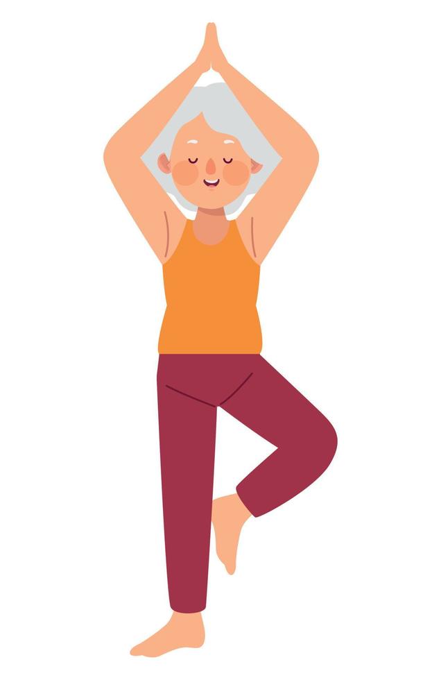 old woman practicing yoga vector