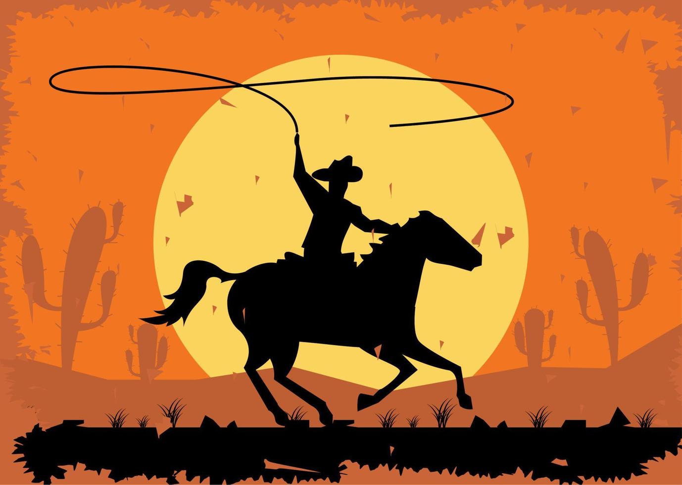 cowboy running in horse scene vector