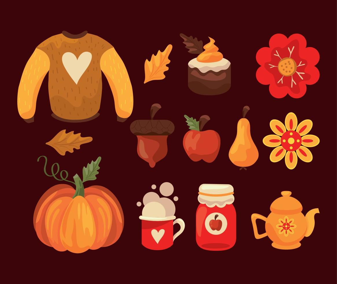 thirteen autumn season icons vector