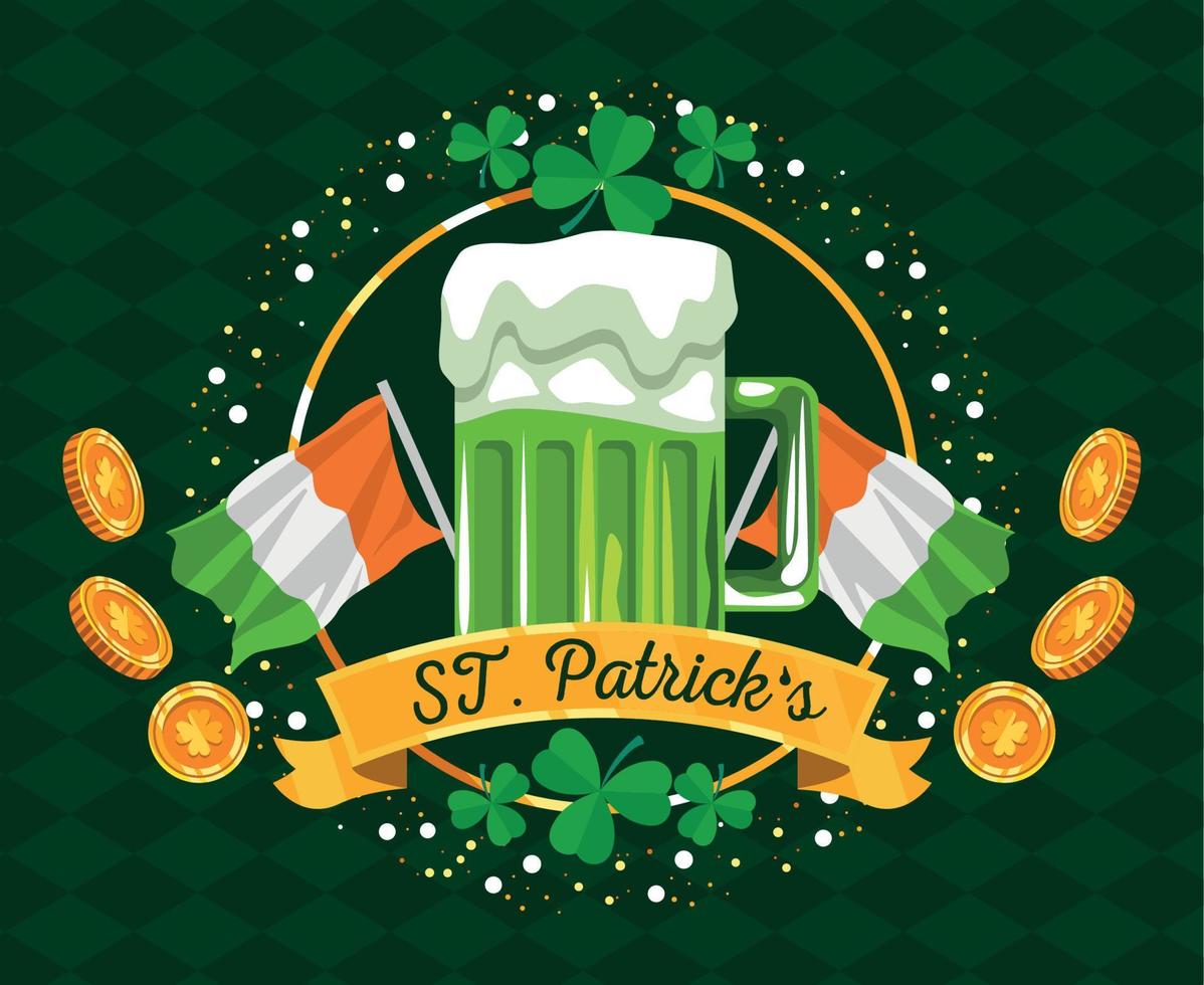 saint patricks beers and flags vector