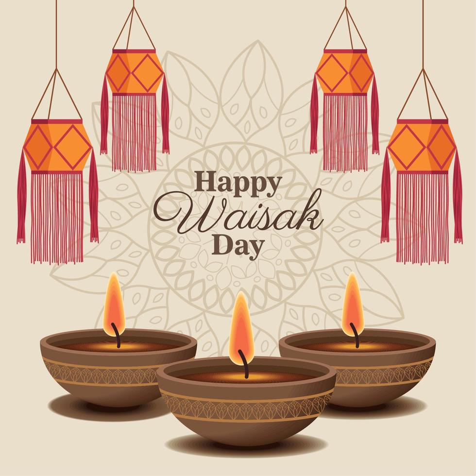 waisak day lettering postcard vector