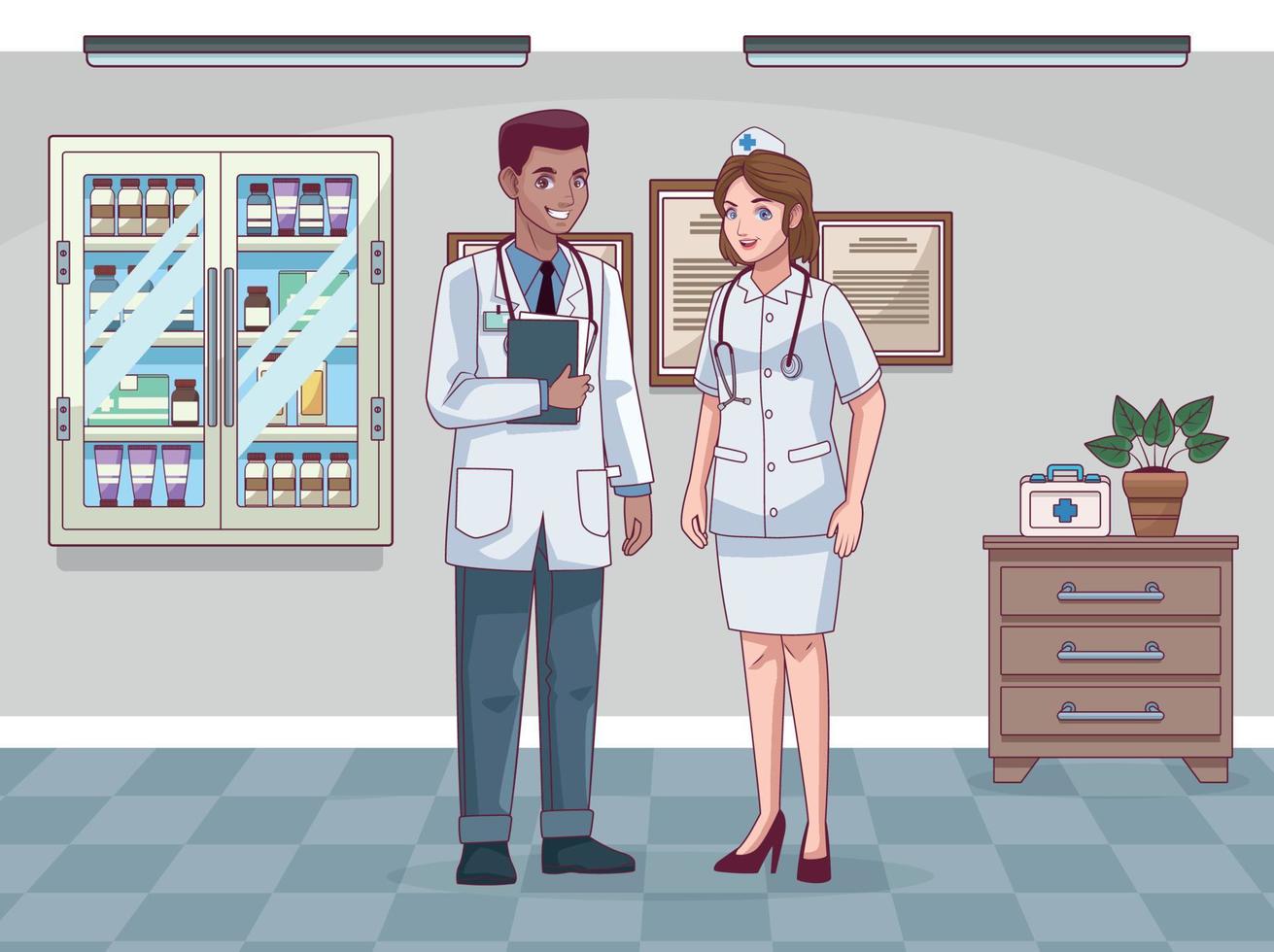 doctor and nurse in workplace vector