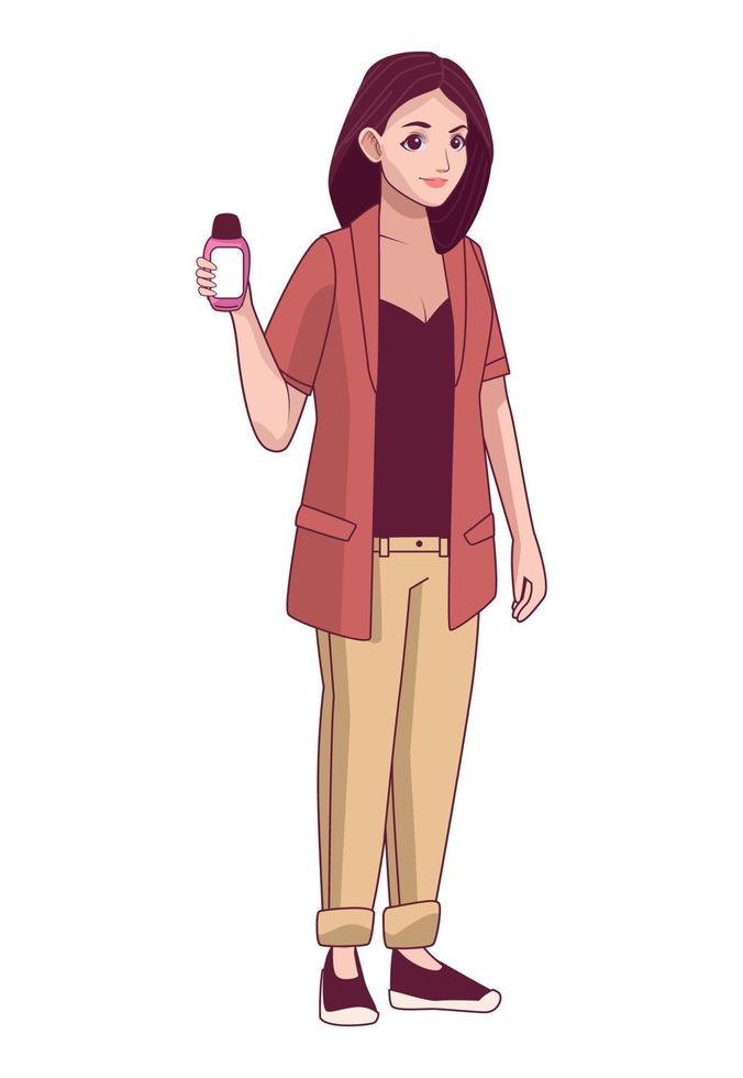 woman with beauty bottle vector