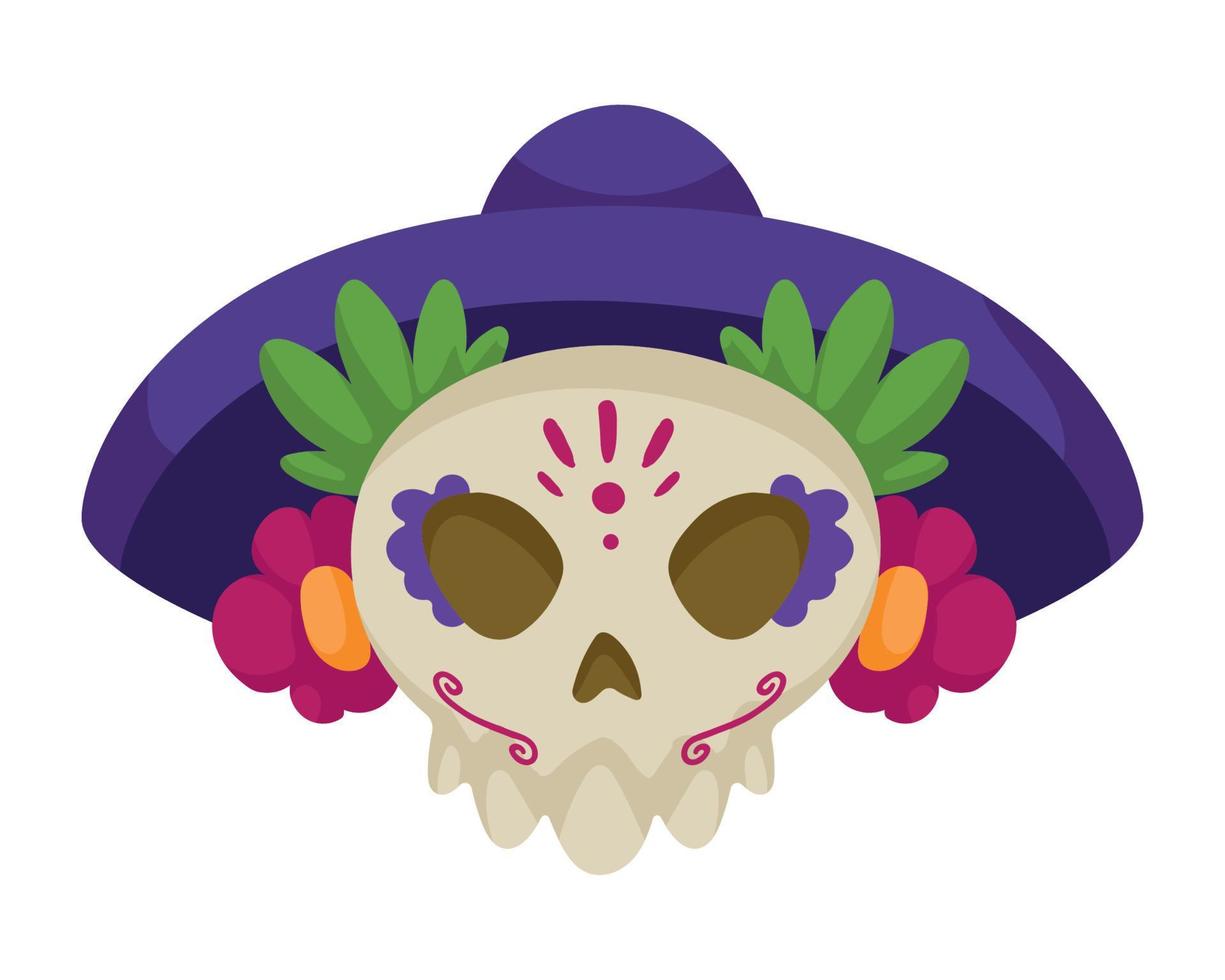 mexican skull with hat vector
