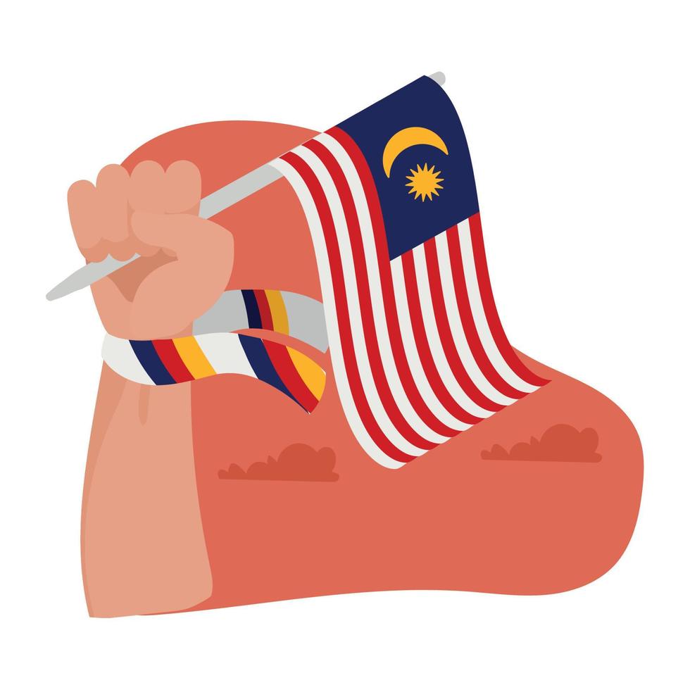 mano levantando la bandera de malasia vector