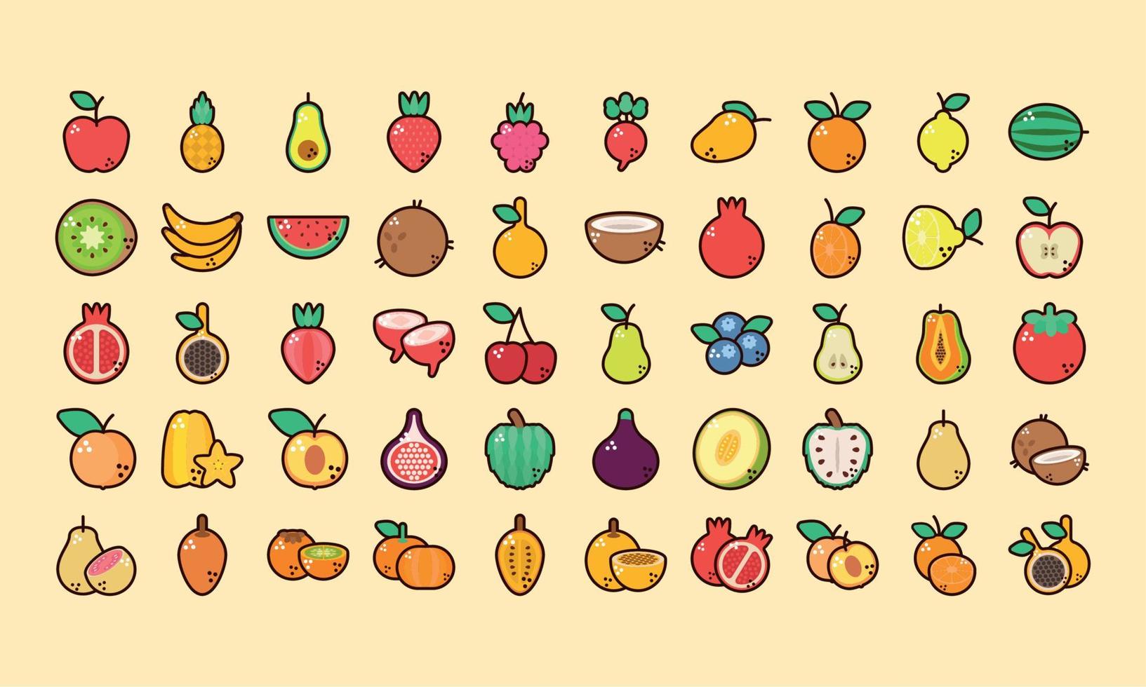 fifty fresh fruits icons 10460724 Vector Art at Vecteezy