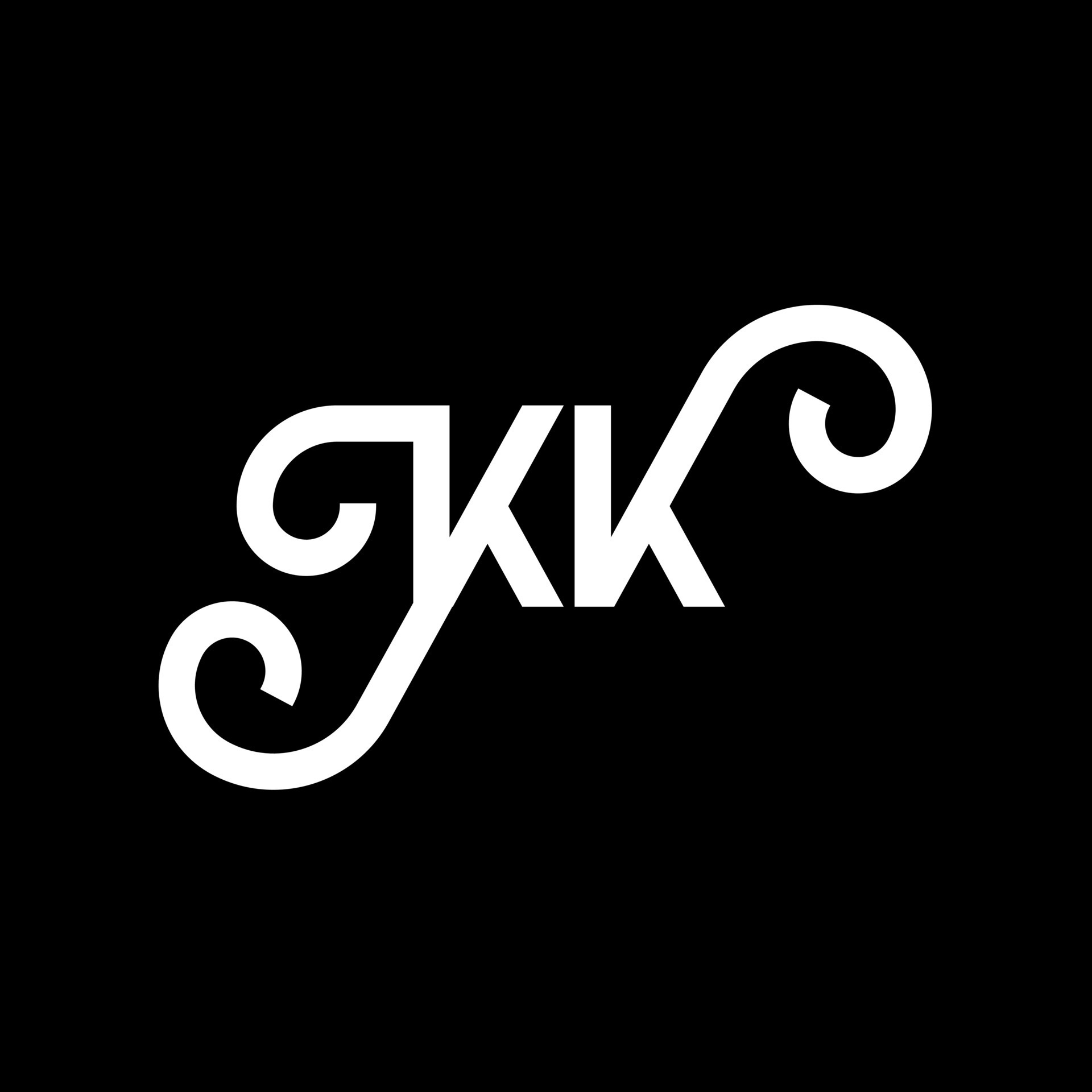 diseño del logotipo de la letra kk sobre fondo negro. concepto de