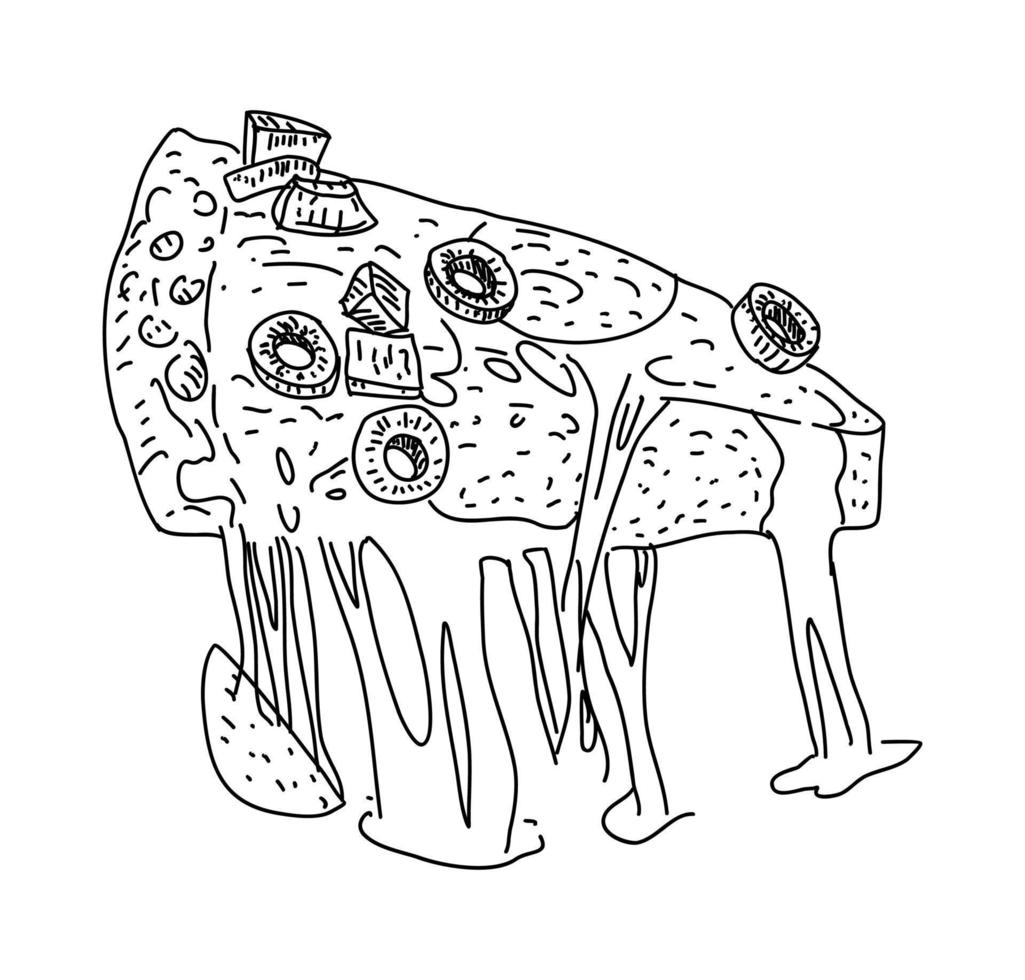 Pizza slice. vector illustration. Sketch style.