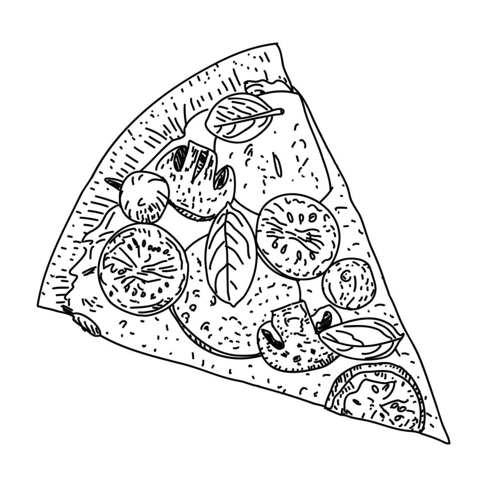 Pizza slice. vector illustration. Sketch style.