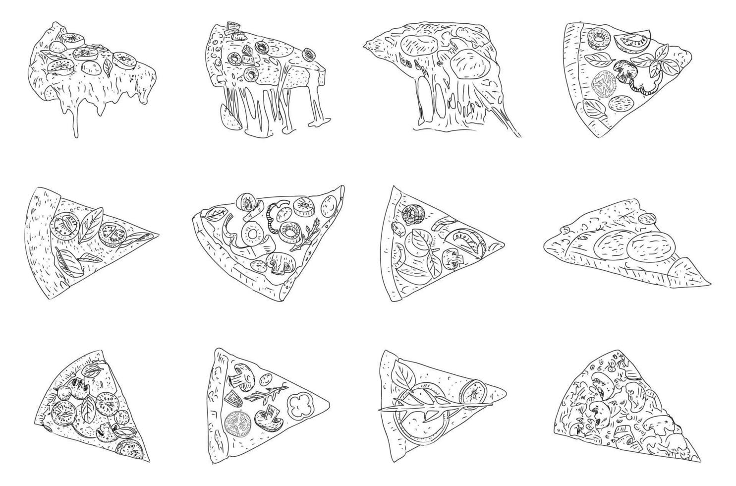 juego de pizza, estilo boceto. vista superior. plantilla de diseño vector