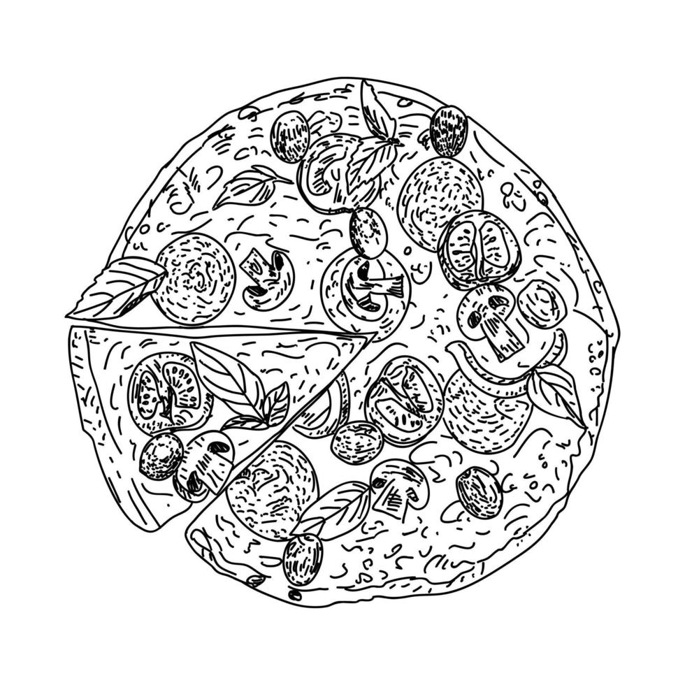 Pizza. vector illustration. Sketch style.