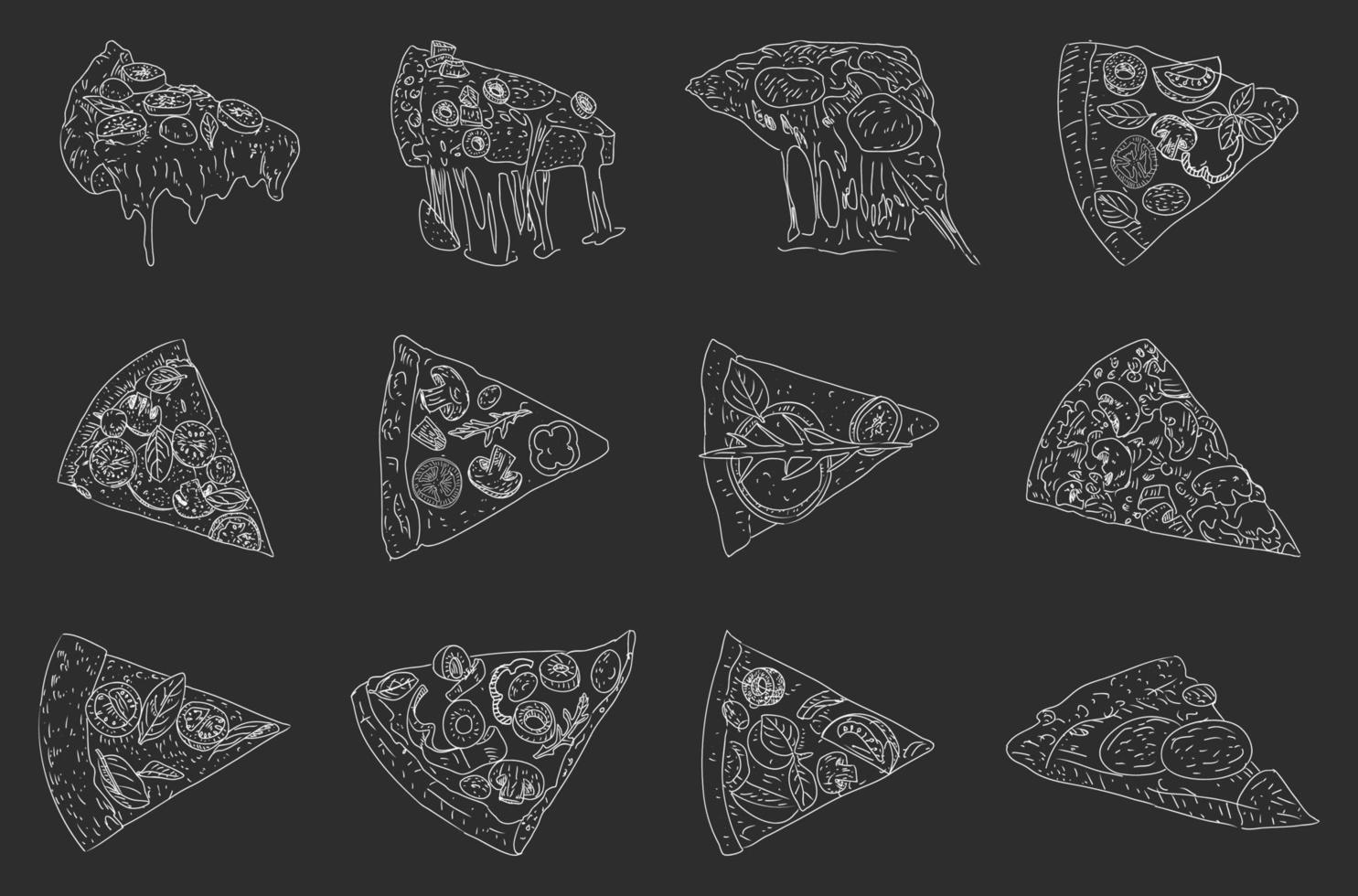 juego de pizza, estilo boceto. vista superior. plantilla de diseño vector