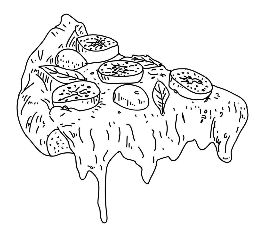 Pizza slice. vector illustration. Sketch style.