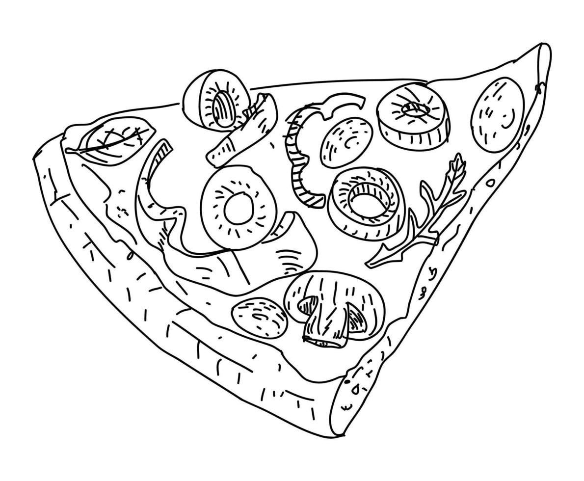 Pizza slice. vector illustration. Sketch style.