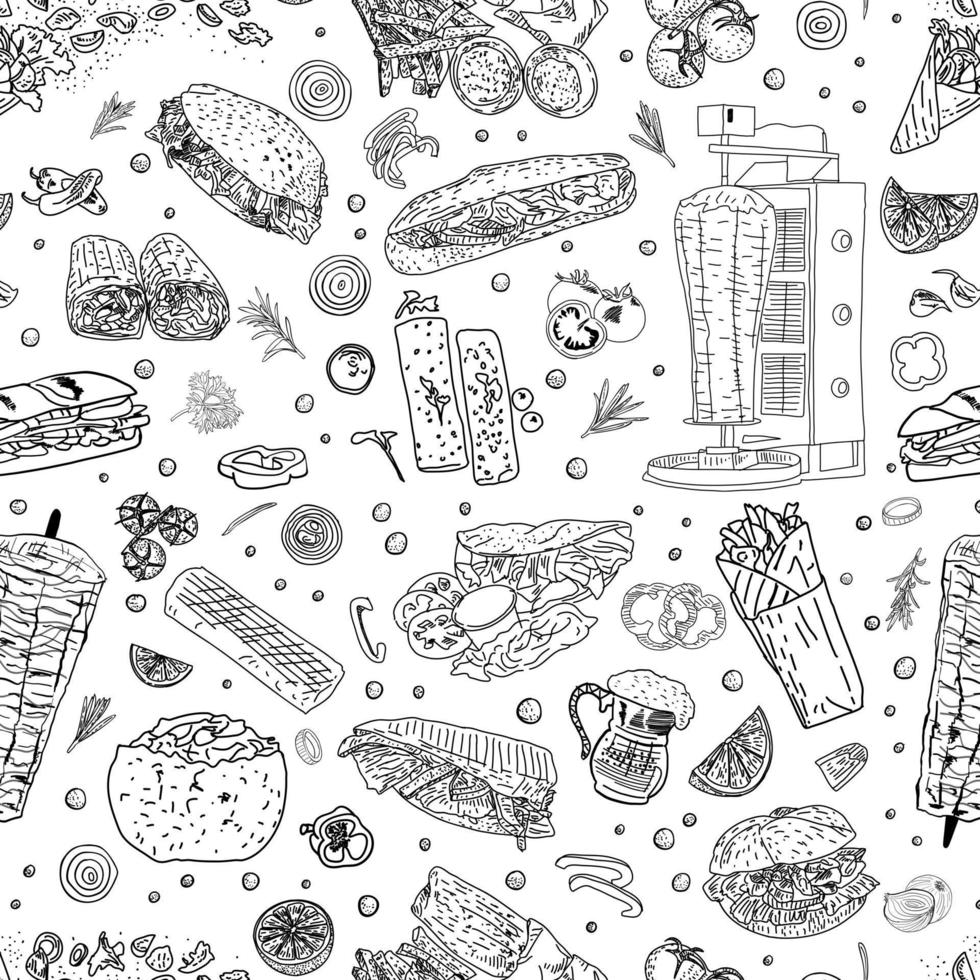 Shawarma Kebab pattern fast food. Seamless pattern. vector