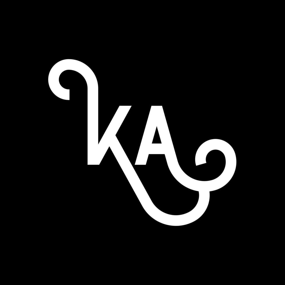 diseño de logotipo de letra ka sobre fondo negro. ka concepto creativo del logotipo de la letra de las iniciales. diseño de letras ka. ka diseño de letras blancas sobre fondo negro. logotipo de ka, ka vector