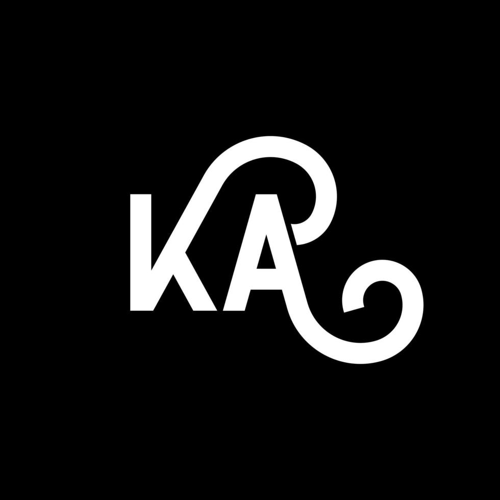 diseño de logotipo de letra ka sobre fondo negro. ka concepto creativo del logotipo de la letra de las iniciales. diseño de letras ka. ka diseño de letras blancas sobre fondo negro. logotipo de ka, ka vector