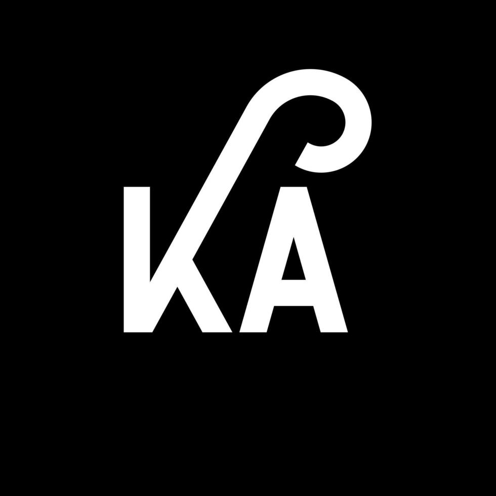 diseño de logotipo de letra ka sobre fondo negro. ka concepto creativo del logotipo de la letra de las iniciales. diseño de letras ka. ka diseño de letras blancas sobre fondo negro. logotipo de ka, ka vector