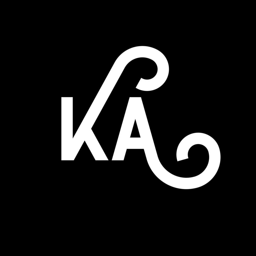 diseño de logotipo de letra ka sobre fondo negro. ka concepto creativo del logotipo de la letra de las iniciales. diseño de letras ka. ka diseño de letras blancas sobre fondo negro. logotipo de ka, ka vector