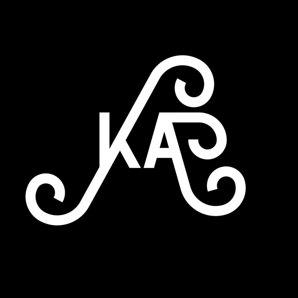 diseño de logotipo de letra ka sobre fondo negro. ka concepto creativo del logotipo de la letra de las iniciales. diseño de letras ka. ka diseño de letras blancas sobre fondo negro. logotipo de ka, ka vector