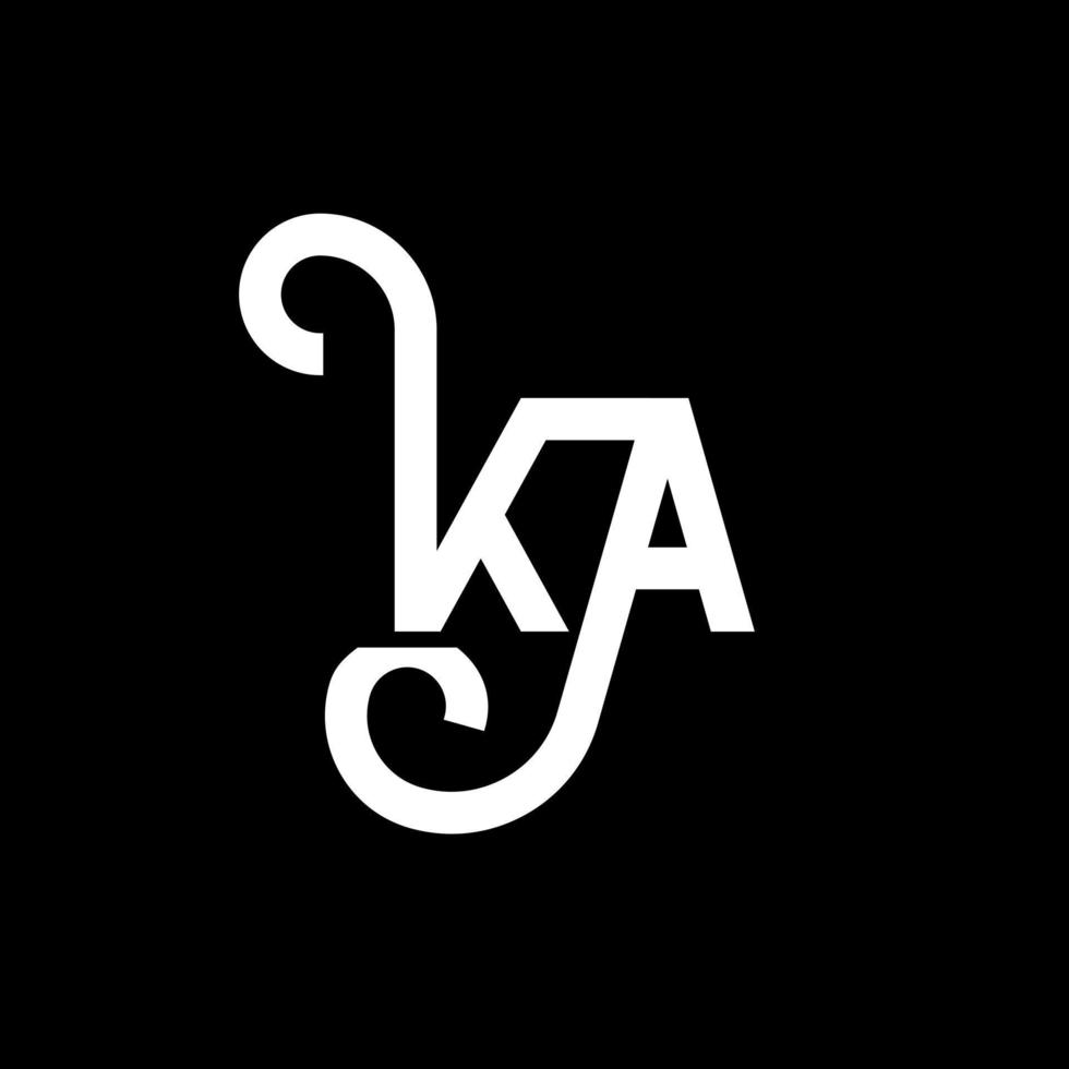 diseño de logotipo de letra ka sobre fondo negro. ka concepto creativo del logotipo de la letra de las iniciales. diseño de letras ka. ka diseño de letras blancas sobre fondo negro. logotipo de ka, ka vector