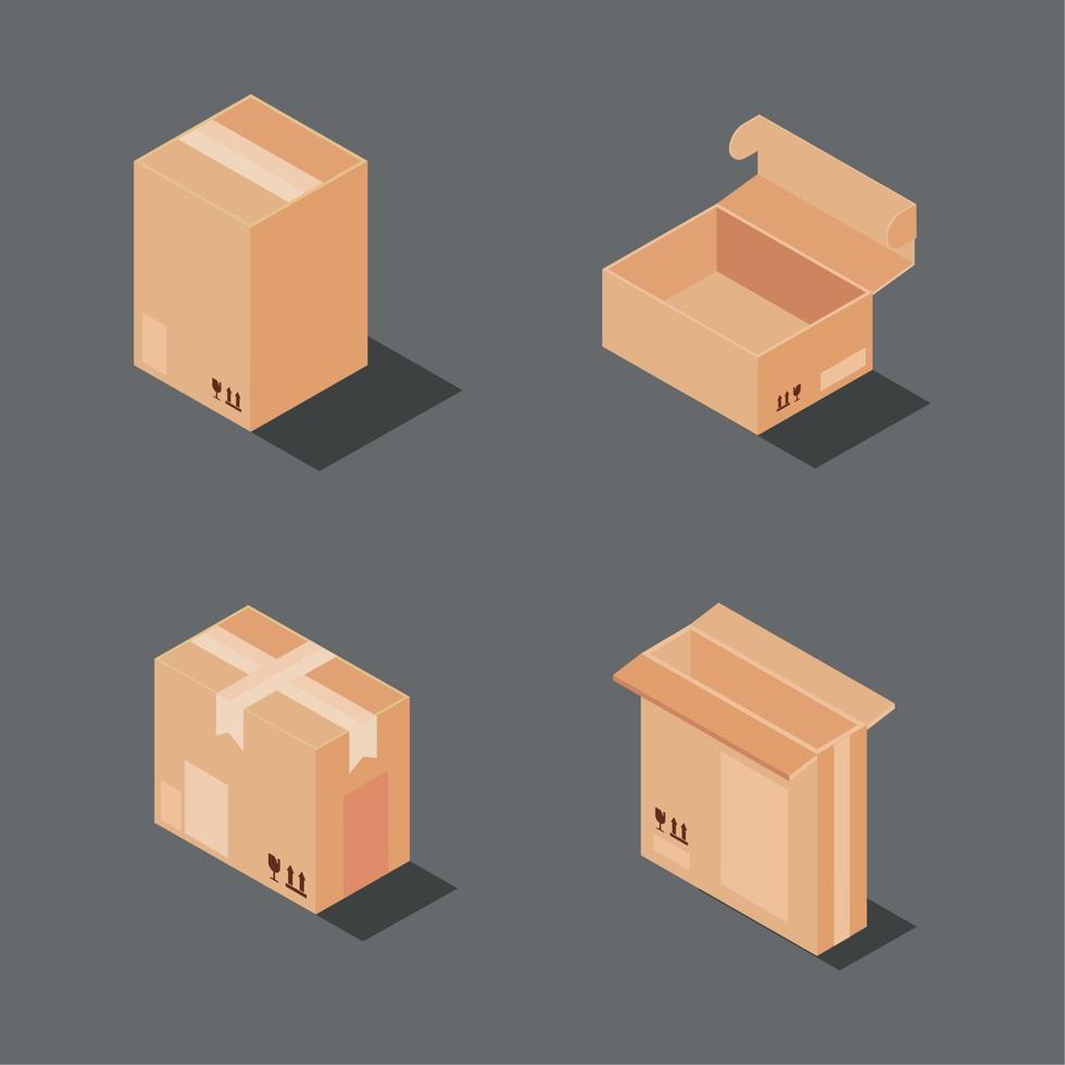 iconos de cajas isométricas vector